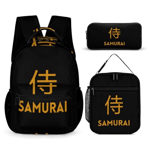 Samurai Logo Funny Backpack Set Lunch Bag Pencil Case Makeup Bag 3 in 1 for Men Women Travel