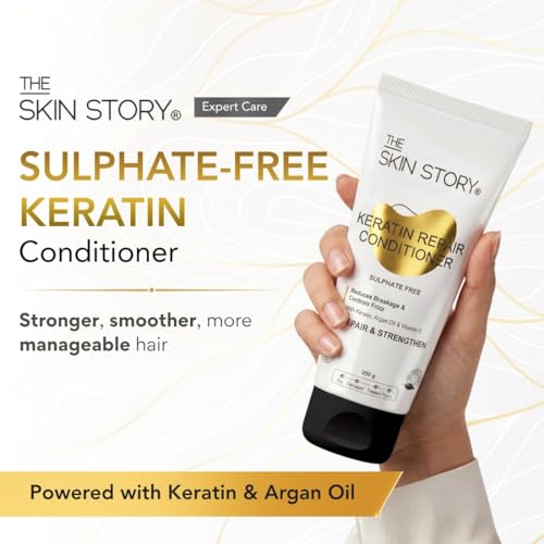 Image of The Skin Story Sulphate Free Conditioner for Coloured & Treated Hair | Repair Split Ends & Damaged Hair | Keratin Conditioner for Women and Men | For Frizzy, Dry, Shiny Hair | Enriched with Argan Oil | Vitamin E | 250g