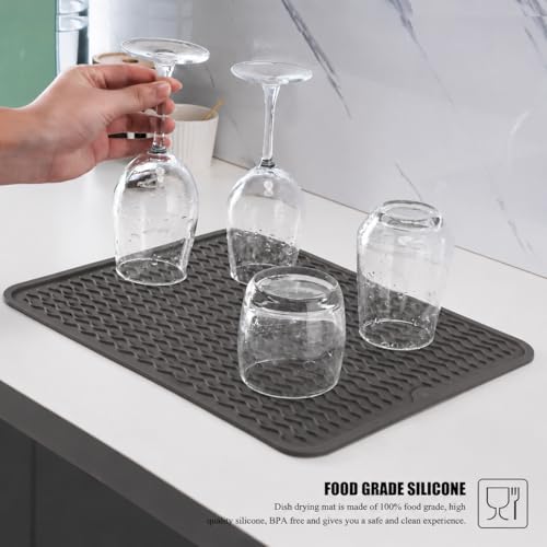 Image of HOMETHREADS Silicone Dish Drying Mat, Silicone Draining Board Mat, Silicone Dish Draining Mats, Kitchen Sink Dish Drainer Mat Racks for Kitchen Counter Protector, 40x30cm (Dark Grey)