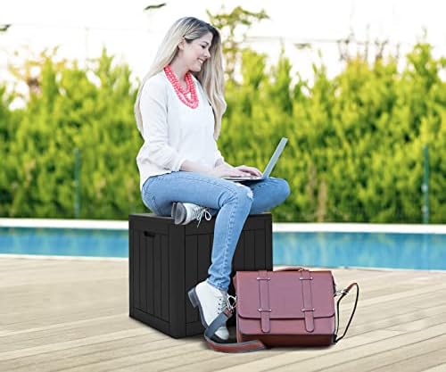 COSTWAY Outdoor Deck Box, 110L Waterproof Plastic Storage Shed with Handles & Lockable Lid, Garden Furniture Organizer for Balcony Yard Poolside Patio (Black)