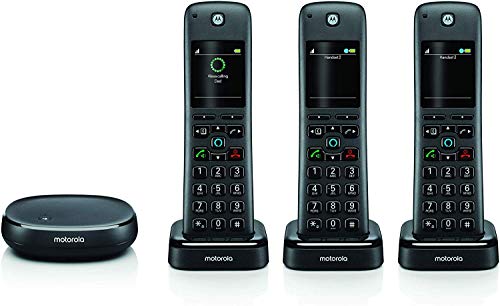 Motorola AXH03 DECT 6.0 Smart Cordless Phone and Answering Machine with Alexa Built-in – 3 Cordless Handsets Included