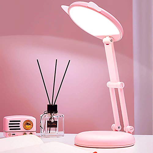 Mubarek LED Desk Lamp, Cute Samll Desk Lamp, USB Charging Kids Pink Desk Lamp, Foldable Table Lamp, Portable Reading Lamp, Dimming LED Desk Light, Touch Table Light, Rechargeable Battery Bedside Lamp