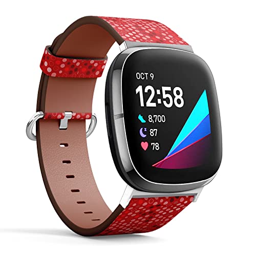 CJBROES Replacement Leather Watch Band, Compatible with Fitbit Versa 3 and Fitbit Sense of Wristband Bracelet Accessory - red Circle