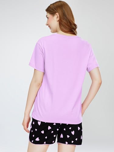 Image of ZEYO Night Suit for Women's Typography Printed Cotton Night Dress of Top and Shorts
