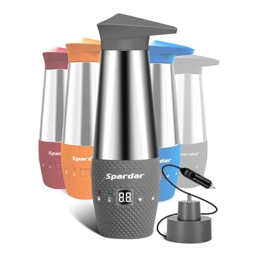 Spardar Car Kettle 12V with Temperature Control, Digital Screen, 348 ml Capacity for Camping, Hot Water and Cigarette Lighter (Gray)