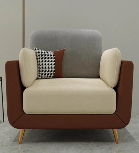 Image of Modern & Luxury Cushioned Couch Relax sectional Sofa in Fabric & Velvet and Heavy Duty Sofa Ideal for bedrooms, Living Rooms, Guest Rooms and Office-(One Seater Brown & Beige).