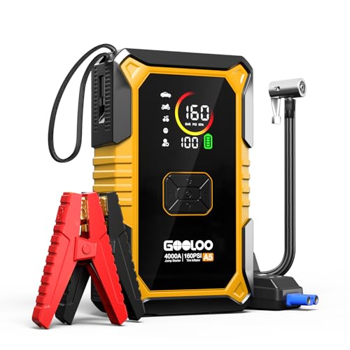 GOOLOO A5 Car Jump Starter with Air Compressor, 4000A Portable Car Jump Starter  with 160PSI Auto-Off Tire Inflator, 45W - Detailed View
