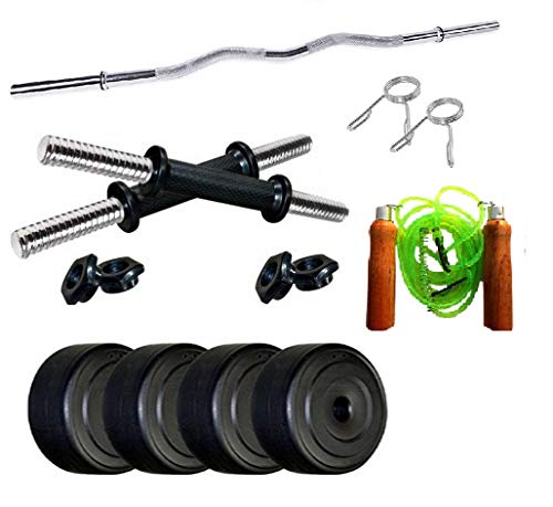 Health Fit India HFI_3C_DMB_S_34 Home Gym 34 Kg. (2.5 Kg. X 4 = 10 Kg. + 5 Kg. X 4 = 20 Kg. + 2 Kg. X 2 = 4 Kg.) with Curl Rod & Skipping Rope (Multicolor)
