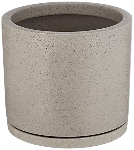 Hay Blumentopf mit Untersetzer, Polystone, grau, Höhe: 21,5 cm,...
