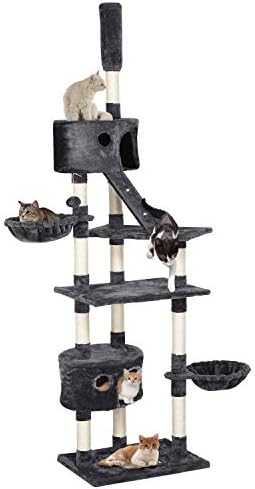 Yaheetech Height Adjustable Large Cat Tree Tower Tall Cat Scratching Posts Kitten Climbing Tower with Condos for 2-3 Cats