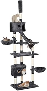 Yaheetech Height Adjustable Large Cat Tree Tower Tall Cat Scratching Posts Kitten Climbing Tower with Condos for 2-3 Cats