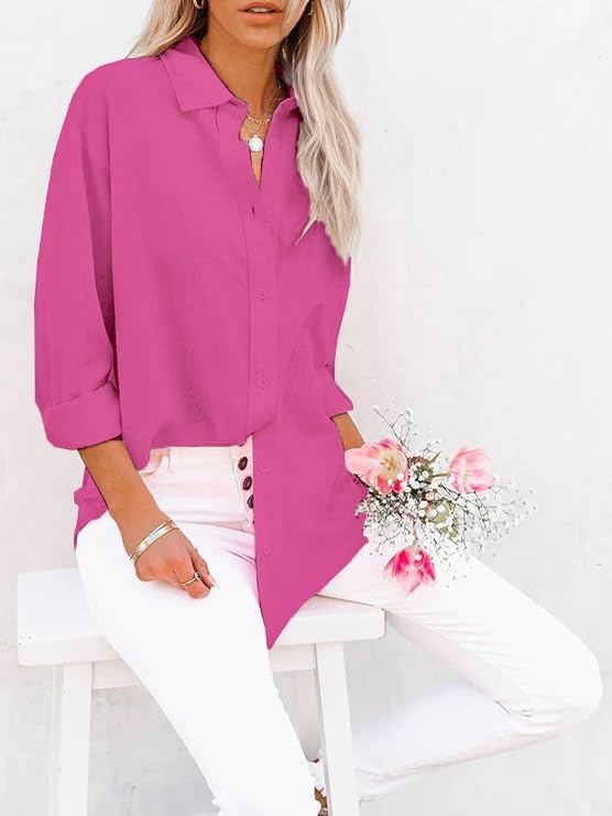 Womens Button Down Shirts Cotton Wrinkle Free Long Sleeve Tops Solid Stretch Dress Shirts Casual Work Office Blouses - Image 6