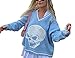 Produktbild Damen Skull Print Preppy Style 90er Jahre Y2K Sweater V-Ausschnitt Lässig Loose Pullover Strick Pullover Top Jumper
