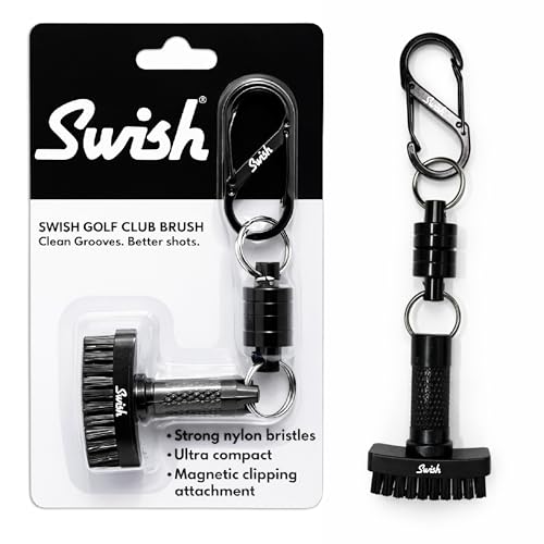 Swish Golf Club Brush - Portable Golf Club Cleaner Brush - Compact Golf Cleaning Kit & Golf Bag Accessory - Quick & Effective Cleaning with Clip-On Design Ideal Golf Gifts for Men & Golf Accessories