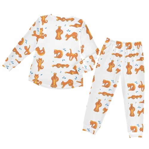 Cats Practicing Yoga Soft Pajama Set for All Seasons,Breathable Pjs Long Sleeve Sleepwear,Comfy Loungewear 2 Piece Underwear Set 5T2
