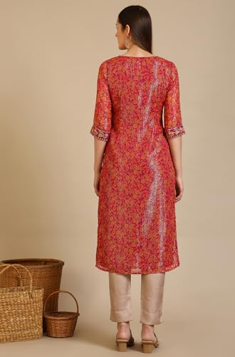 Image of Aurelia Women's Purple Floral Printed Georgette Lurex Straight Kurta