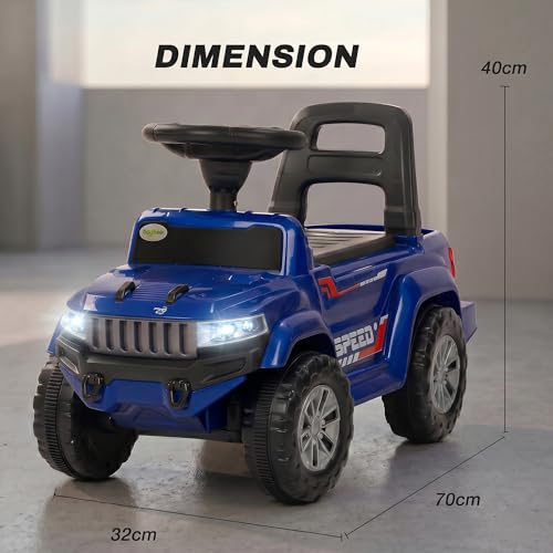 Image of Baybee Speedy Baby Ride on Car for Kids | Portable Kids Car with LED Lights, Music & Storage Basket | Push Toy Cars with High Backrest | Toddler Rideons Jeep for 1 to 3 Years Boys Girls (Blue)