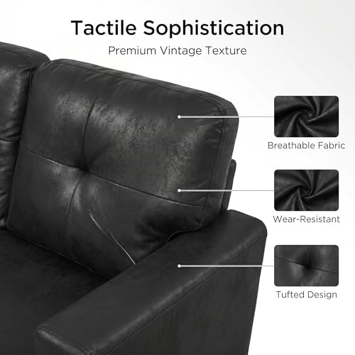 Image of 71 inch Black Convertible Sofa Bed, L-Shaped Pull Out Couch with Storage Chaise | TYBOATLE, Black Sleeper Sofa, Pull Out Couch Bed, Reversible Storage Chaise, Linen Fabric, Living Room, Apartment, Guest Room