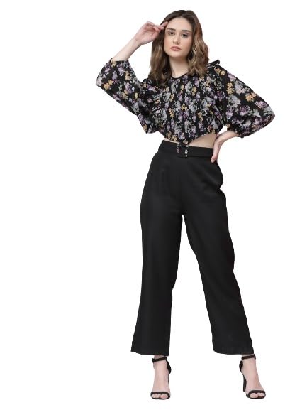 Co ord set for women Multi Floral Ruffle Top Straight Pant Cord Set-image-37