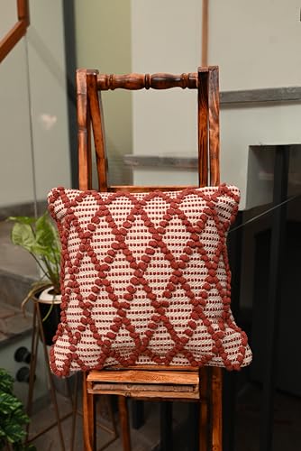 Image of TIB Premium Boho Decorative Throw Cushion Covers, 16 x 16 cm, Set of 2, Cotton. (Brown Cross)-230 TC