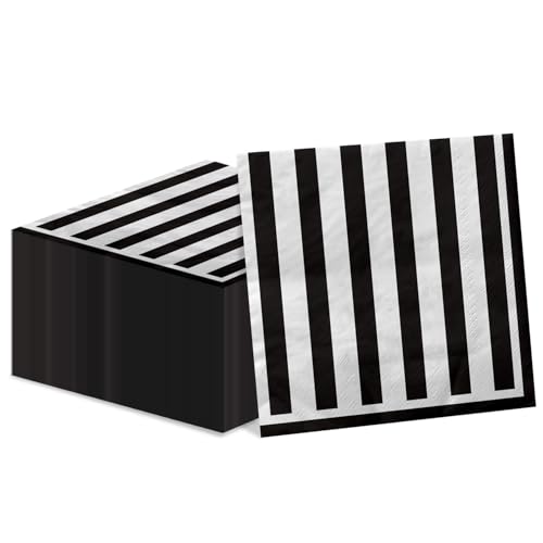 100 Pcs Black and White Striped Napkins, Black and White Party Supplies Black and White Paper Napkin Lunch Napkin for Halloween Party Birthday Baby Shower Wedding