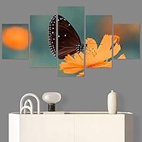 SIGNWIN 5 Panel Canvas Wall Art Birds Butterfly Closeup Colorful Contemporary Home Office Modern Art Multicolor Photography for Home Decorations Ready to Hang - 60