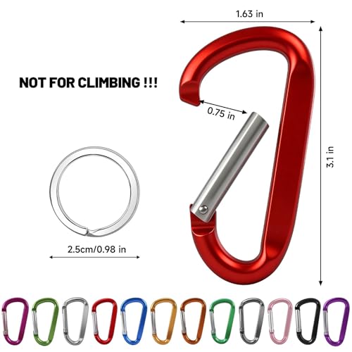 Image of 12PCS Carabiner Keychain Clip - 3 inch Aluminum Caribeener Key Clip,D Ring Shape Nonlocking Carabeaner Hook Buckle,Multi-Function Spring Snap Key Clips Tool for Home,Camping,Hiking,Traveling,Backpack