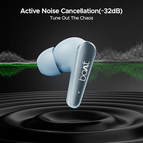 Image of Boat Airdopes 280 ANC, Active Noise Cancellation(~32dB), 60Hrs Battery, 13mm Drivers, 4Mics ENx, Fast Charge, IPX5, v5.3 Bluetooth Earbuds, TWS Ear Buds Wireless Earphones with mic (Mint Blue)