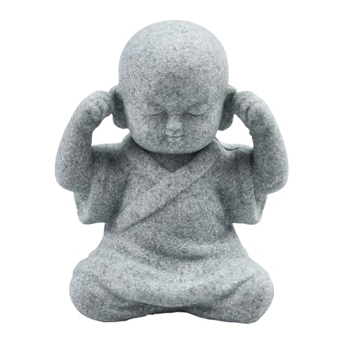 Wodsty Statuette de moine Bouddha sagesse Utilisation en extérieur et en intérieur, statue de jardin « Speak See No Evil », statue de jardin en grès non...