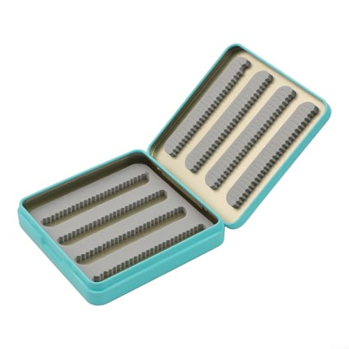 Caja de mosca, caja de aparejos de pesca con mosca de metal con esponja dividida para moscas secas y anzuelos, estuche de almacenamiento portátil para señuelos, azul (azul)