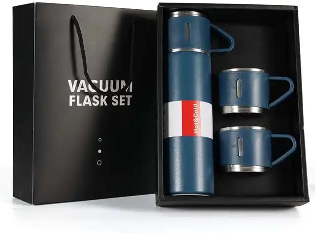 Juego de frascos al vacio, botella de agua aislada con 3 tazas de regalo, botella de agua térmica para bebidas frías y calientes, botella de agua