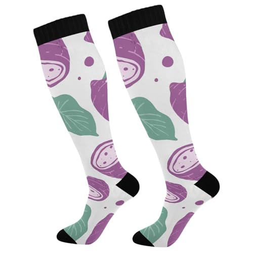 Dussdil Taro Leaves Compression Socks for Women Men Christmas Circulation Long Knee Socks for Winter Warm Stockings Socks