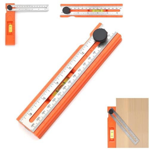 Adjustable Positioning Marking Protractor Tool,Adjustable Knob Multi-Angle Foldable Depth Measuring Ruler,Spirit Level Gauge Ruler Angle Finder, Precise Leveling & Marking Tool for Woodworking (A)