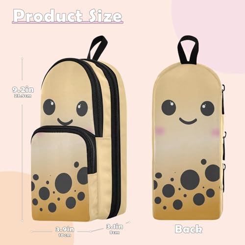 Image of ZAZYXTJ Boba Bubble Tea Standing Large Capacity Pencil Case 3 Compartment Pen Pouch Storage Canvas Makeup Bag for School Office Teen Girl Boy Men Women