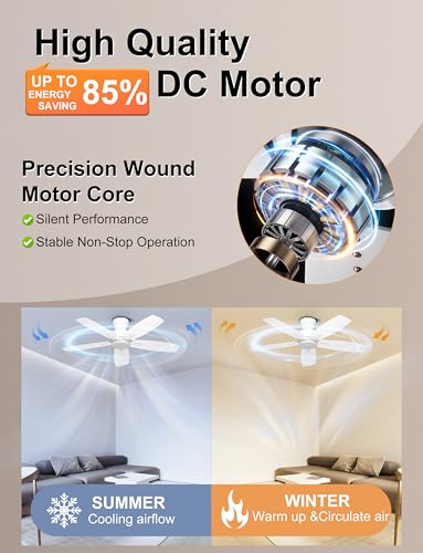 Ohniyou 42 Inch Ceiling Fan No Light, Low Profile Ceiling Fan with Remote and App Control, Flush Mount Ceiling Fan without Light for Bedroom Kitchen Covered Patios, Quiet DC Motor, White — view 4