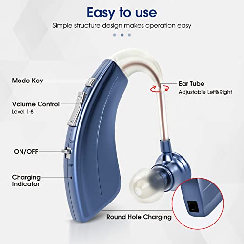 Britzgo Hearing Aids For Seniors And Adults,Rechargeable Sound Amplifier With Four Modes ,Noise Cancelling，One Charge For A Week, Modern Blue Bha-1220 #TOP3