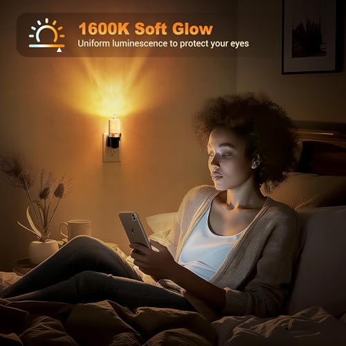 Image of JandCase LED Night Light, Candle Night Lights Plug into Wall Amber, Auto On /Off Light Sensor Nightlight, 0-100LM Brightness Dimmbale Nightlight, for Bathroom Hallway Bedroom Kids Room 2Pack