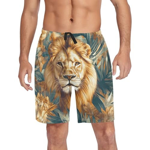 Men's Short Pajama Bottoms Portrait Lion Forest Home Casual Sleep Pants4