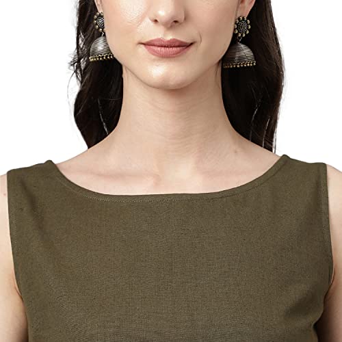 Image of FIORRA Women's Olive Green Rayon Straight Kurta with Pant