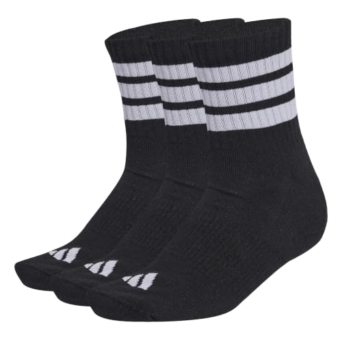 adidas Unisex 3 Stripes Cushioned Sportswear Mid Cut Socks 3 Pair Pack black/white/white 42-45