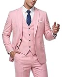 MY'S Conjunto de Traje Ajustado de 3 Piezas para Hombre, Chaqueta de Dos Botones, Chaleco, Pantalones, Corbata, Vestido de Novio, Liso, Esmoquin y Pantalones, Rosa Claro, Large