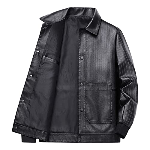 Chaqueta de cuero gruesa para hombre con forro de piel sintética miniatura 1