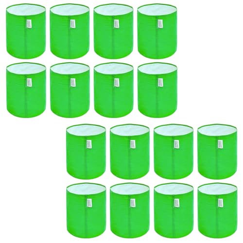 Image of Anandi Green's Premium HDPE Uv Protected 220 GSM Round Shaped Green Colour Plants Grow Bags Suitable for Terrace and Vegetable Gardening (Pack of 16, 9X9 INCH)
