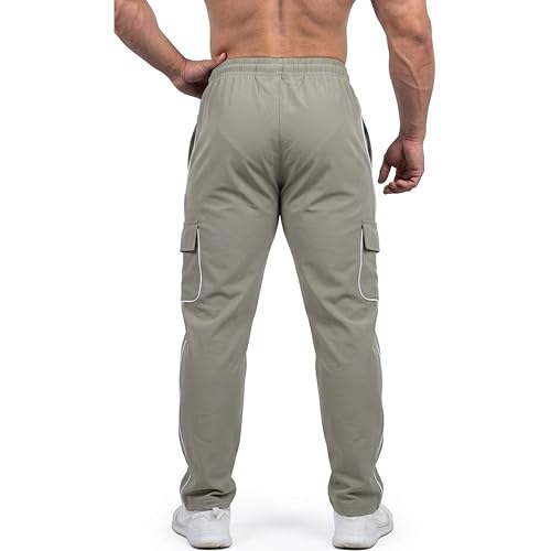 Image of Men's Cargo Track Pants with Side Piping, Drawstring Waist, Gym and Casual Wear