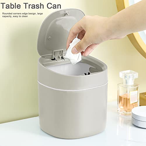 Table Trash Can, Desk Bin with Lid, Mini Cosmetic Bin, Portable Lid Removable for Bathroom Kitchen, Office (Grey 5.9×5.3 in) - Image 2