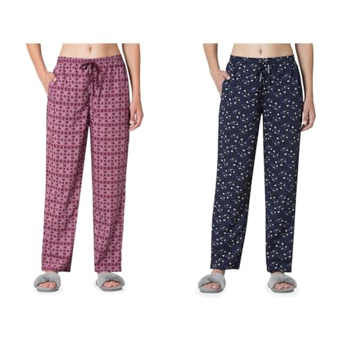 Image of Van Heusen Women's Printed Lounge Pants | Drawstrings & Side Pockets | Ultra Soft Fabric | Relaxed Fit | At home pyjamas | Everyday Comfort | Printed | Style 55306 | Available in Pack of 1 & 2