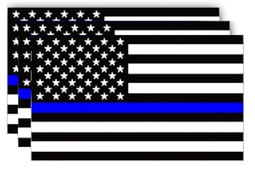 Thin Blue line American Flag Stickers-3Pack 5x3 Inches Reflective Back The Police Decals Waterproof for Law Enforcement Support Vehicles Car Bumpers Trucks Motorcycles Helmets Laptops Windows