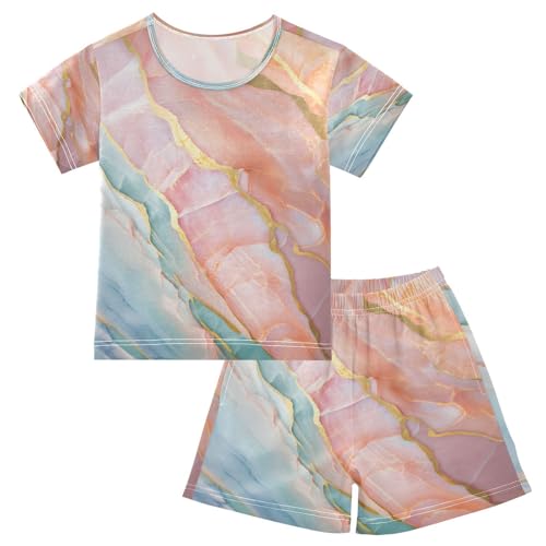 senya Short Sleeve Pajamas Sets Summer Cotton Sleepwear Abstract Marble Pattern
