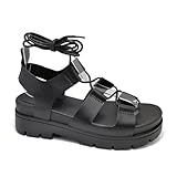 LUNATECH Women Summer Sandals Gladiator Platform Sandals Chunky Sandals Ladies lace-up Strappy Sandals Leather Shoes With lug sole (BLACK, Adult, Women, 8, Numeric, UK Footwear Size System, Medium)