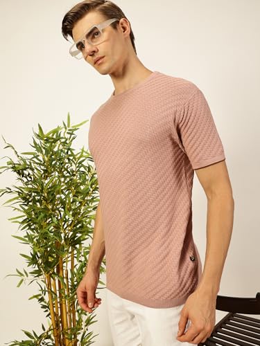 Image of Thomas Scott Men's | Textured | Half Sleeve | Slim Fit | 100% Cotton | Round Neck | Casual Tshirt